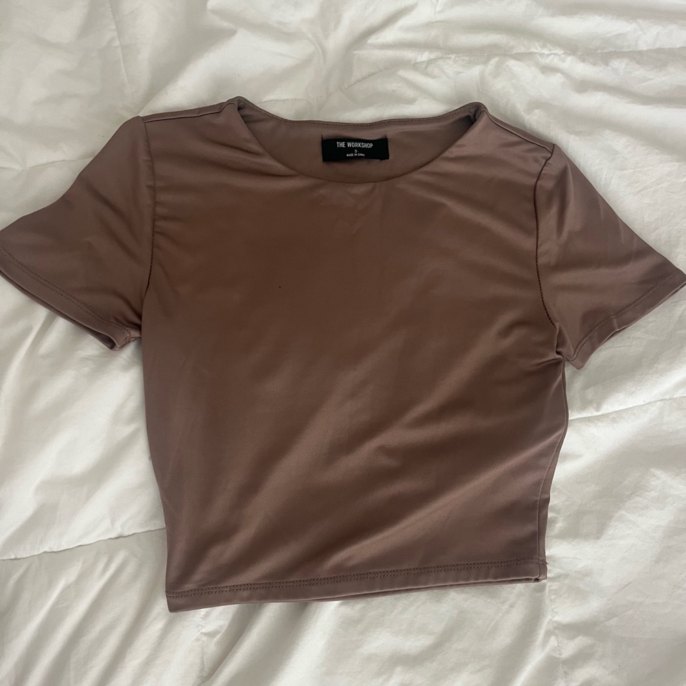 Workshop Republic Clothing Mauve-Brown Crop Tee - Short Sleeve Women's Top